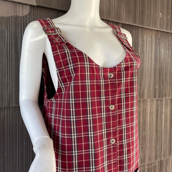 🔥VTG Mountain Lake Plaided Red Jumper Dress School Preppy Cottage Grunge Sz MP - Picture 4 of 9